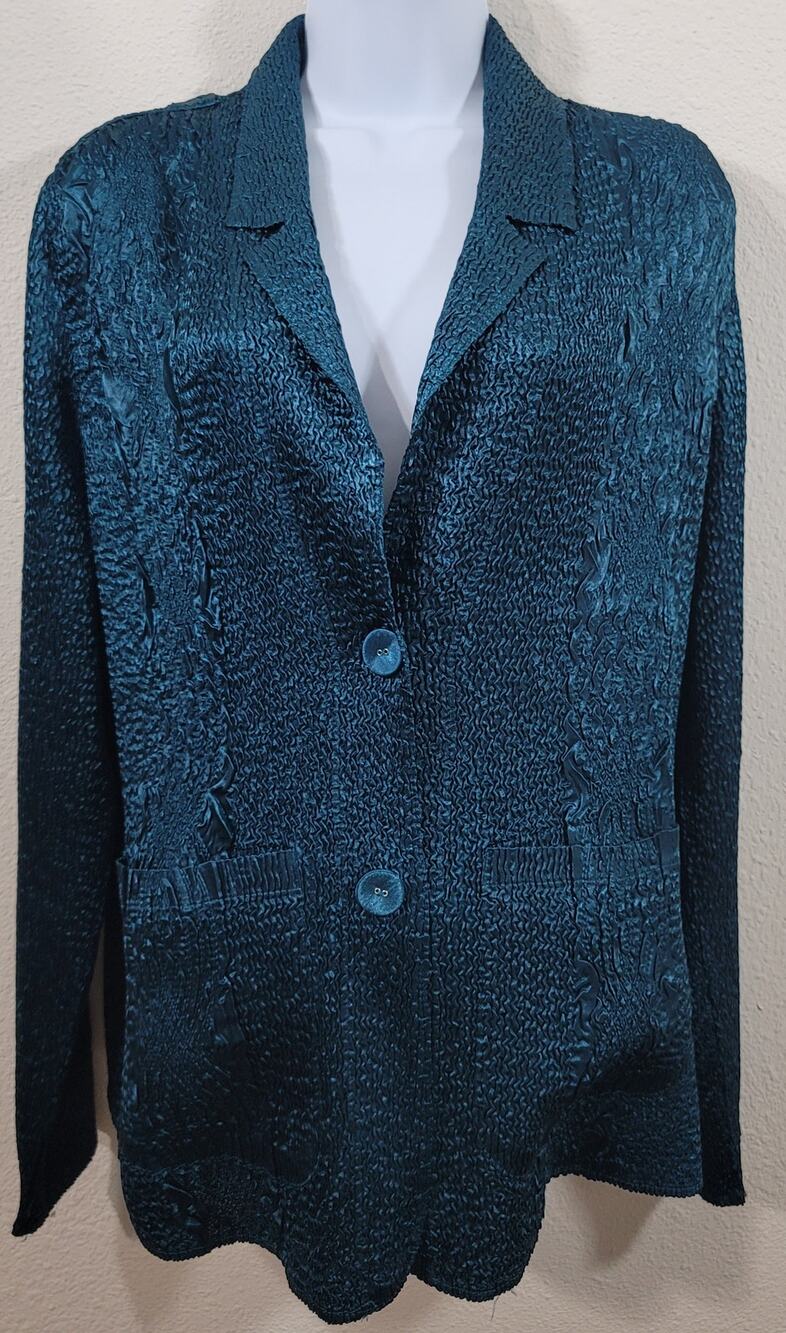 Chico's Traveler Striking Teal Crushed Short Blazer Jacket 2 Large New With Tags